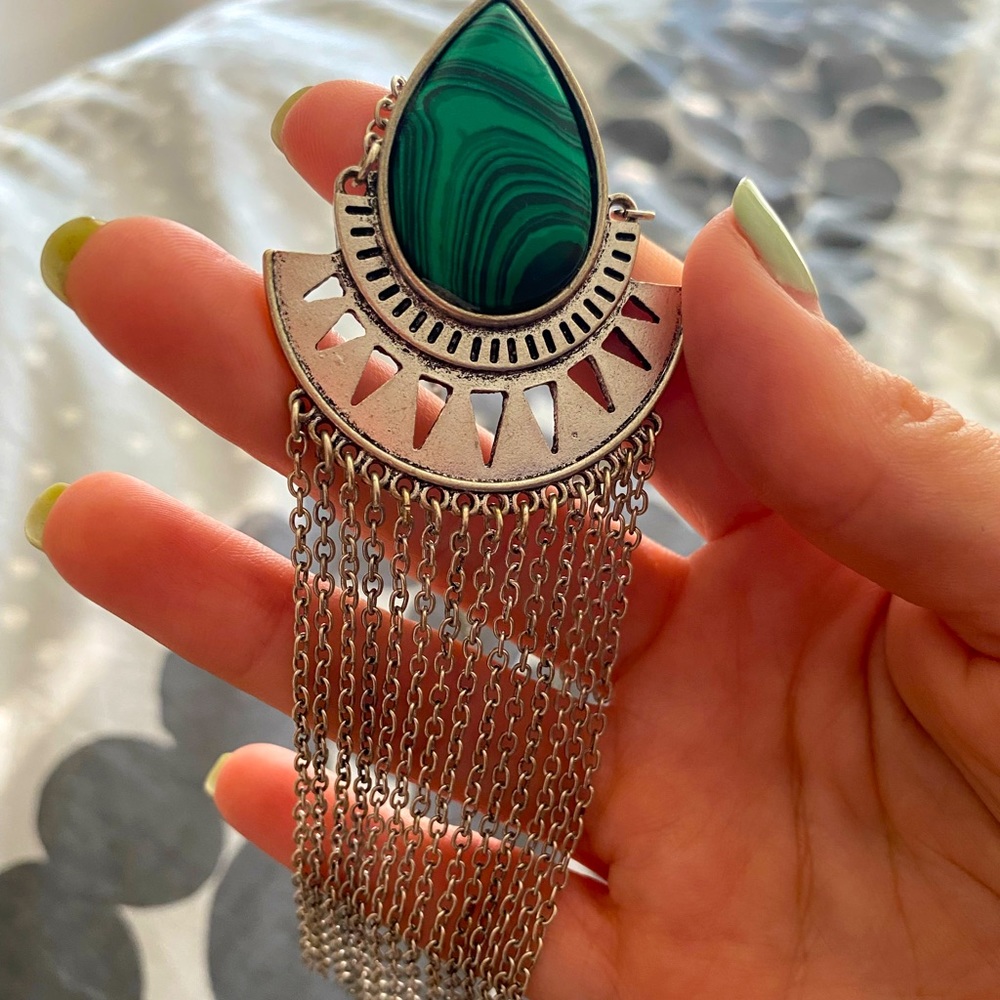 Long green and silver fashion necklace